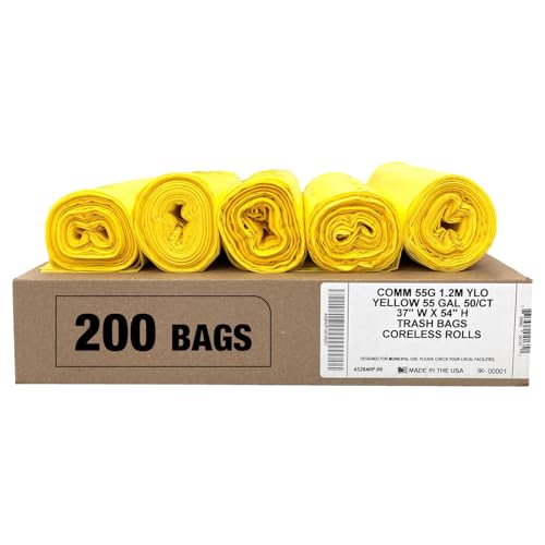 Ultrasac Heavy Duty 55 Gallon Yellow Trash Bags - (Value 200 Pack) - 1.5 MIL equivalent Industrial Strength Plastic 37" x 54" for 50-55 Gal Cans -Fits Toter, Rubbermaid Brute, Carlislie Bronco etc.