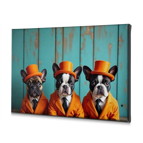 Tableau chien costume orange Pâques PKRD 30x40cm pour décoration murale festive