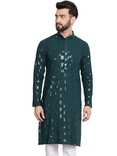 Image of SOJANYA (Since 1958 Men's Cotton Embroidered Sequinned Long Kurta