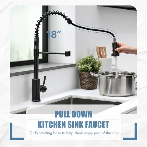 Image of GIMILI Oil Rubbed Bronze Kitchen Faucet with Pull Down Sprayer Single Hole Stainless Steel Sink Faucet, Suitable for Farmhouses, RV, Laundry Room, Outdoor, and Campers. Llave para fregadero de cocina