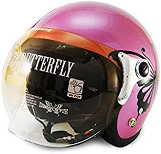 Amazon レディース ヘルメットダムトラックス ニューチアーバタフライ Dammtrax New Cheer Buttafly レディース ヘルメット 女性用 バイク ジェットヘルメット ダムトラックス Dammtrax かわいい Sg規格 Uvカットシールド付き フリップアップシールド 開閉シールド