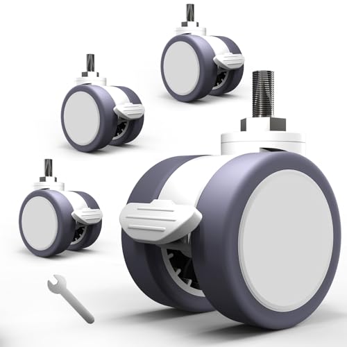 Mysit キャスター ネジ式 M8×15mm flexispot 互換 ストッパー付き ウレタン 双輪キャスター 静音 傷防止 50mm 電動昇降式デスク スタンディングデスク ワゴン 本棚 ラック 取り付け簡単 360度回転 耐荷重 白(4個セット)ホワイト