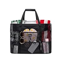KABAQOO Large Beach Bag with Zip Mesh Beach Bags for Women Men Family with Pockets and Sandproof Bottom Travel Tote for Summer Holiday Pool Grocery Shopping, Large Black