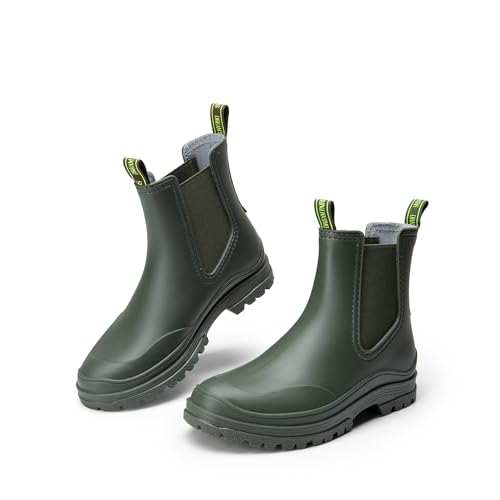 DREAM PAIRS Stiefel Damen Gummischuhe Halbhoch Chelsea Boots Frauen Ankle Wellies Wasserdicht Regen Bequem Anti-Rutsch,Size 41,Dunkelgrün,SDRB2405W-E