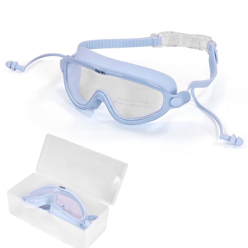 PANFIKH Swimming Goggles for Kids 6-14 Ages with Adjustable Strap Swimming Accessories Clear Lenses Swimming Goggles for Women Swimming Gear - Big Frame Goggle, Leakproof, Anti-Fog (Maka-Blue)-image-33