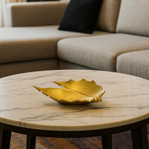 Image of MARKET 99 Golden Embossed Decorative Platter | Glossy Aluminium Tray for Table Decor, Housewarming, Diwali & Gifting | Elegant Designer Dish for Center Table, Dining, Living Room & Festive Use