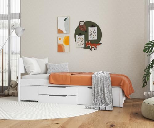 Interlink -Bett mit Schubladen - Einzelbett 90x200 cm – Kojenbett mit Stauraum – Praktisches...