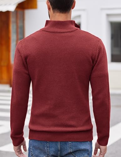 COOFANDY Men Quarter Button Sweater Pullover Cable Knit Henley Mock Neck Sweater3