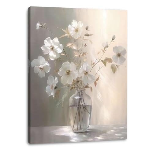 Daktenn Floral Canvas Wall Art for Bathrooms & Bedrooms - Framed Artwork, Modern Wall Decorations - 11' x 14'