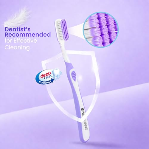 Image of Enshine Advance Clean+ Soft Toothbrush for Adults - Pack of 4 | Ultra Soft Tapered PBT Bristles | Tooth Brush Set with Non-Slip Grip | Manual Toothbrushes for Sensitive Gums & Enamel | Multi-Color