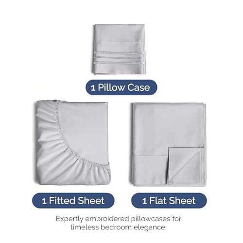 Image of Twin XL Size 3 Piece Sheet Set - Ultra Soft & Cooling Sheets - Light Lilac | Fits 8 Inch to 16 inch Mattress, Wrinkle Free & Fade Resistant with Deep Pockets, Breathable, Comfy Hotel Luxury Bedding