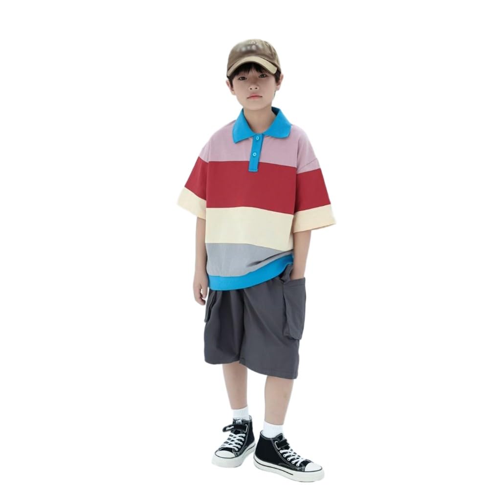 CYBHSM - Camiseta de manga corta a rayas para niños de primavera y verano, para niños medianos y grandes, holgada, informal, para niños