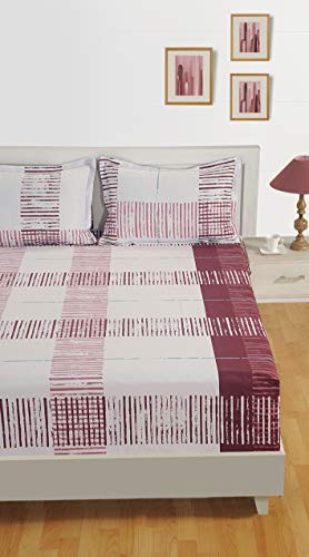 Image of Swayam Roto Cotton Double Bedsheet with 2 Pillow Covers | Size 90 x 100 inch | 144 TC | Abstract Design | Soft Breathable Bed Sheet | Comfortable & Durable for Bedroom - Beige & Red
