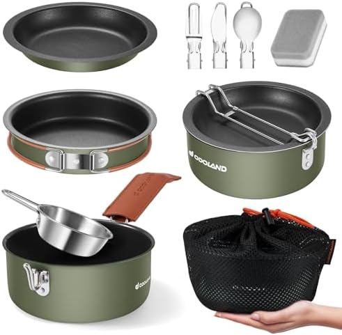 Odoland 10pcs Camping Cookware Non-Stick Camping Pot and Pan Set ...