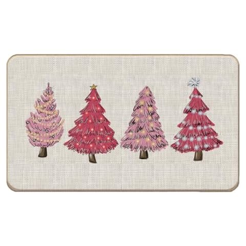 Lacosu Pink Christmas Tree Door Mat Doormat,Christmas Tree Doormat Indoor Outdoor Entrance Floor Mat,Pink Christmas Decorations Decor,17"X30" Cover