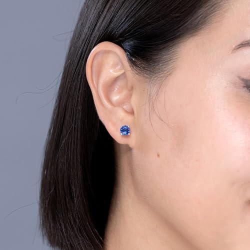 ANGARA Natural Blue Sapphire Solitaire Earrings for Women | Round Blue Sapphire Stud Earrings in 14K Solid Gold/Platinum | September Birthday, Anniversary, Gemstone Jewellery Gift3