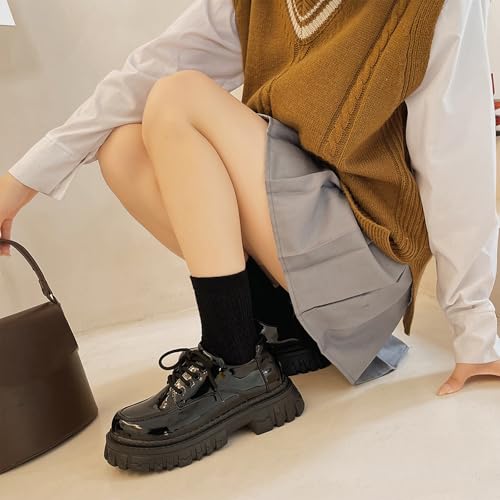 Women's Fashion Chunky Platform Oxford Shoes Patent Leather Lace-Up Wide Width Casual Comfort Business Work Dress Shoes Derby Shoes for Women4