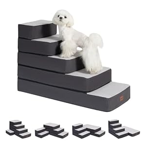 5-Step Adjustable Dog Stairs for High Beds, Dog Steps for Small Dogs and Cats, Foldable Pet Stairs for Bed Climbing, Non-Slip Pet Step Indoor, Grey