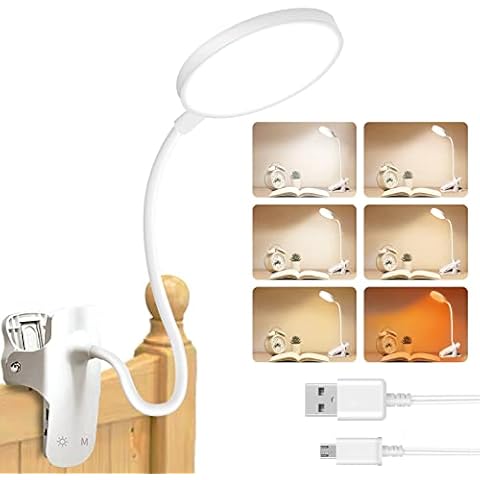 Bteng Leselampe Bett, 36 LED Klemmlampe mit Touch Dimmbar 6 Farben und 5 Helligkeit Augenschutz Klemmleuchte Kinder USB Wiederaufladbar Nachttischlampe Klemmbar Cover