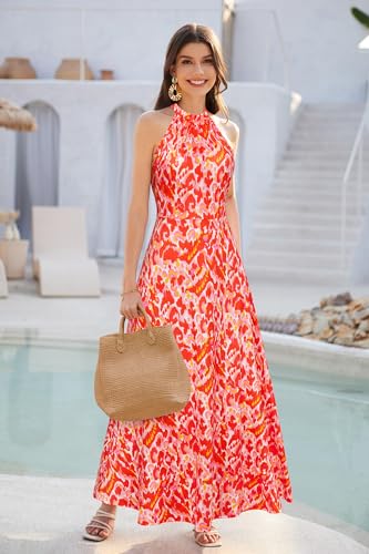 Image of STYLEWORD Women's Summer Floral Halter Maxi Dress Vacation Semi Formal 2026