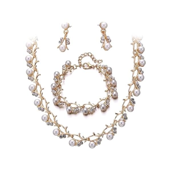 Shining Diva Fashion Latest Stylish 18k Gold Plated Combo Pearl Necklace Earrings Bracelet Jewellery Set for Women and Girls