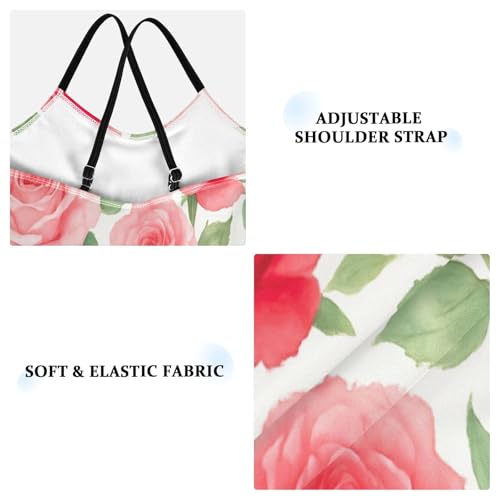 Watercolor Red Roses Girls' Swimwear with Adjustable Shoulder Strap, Beach Swim Suits Kids, 3-103