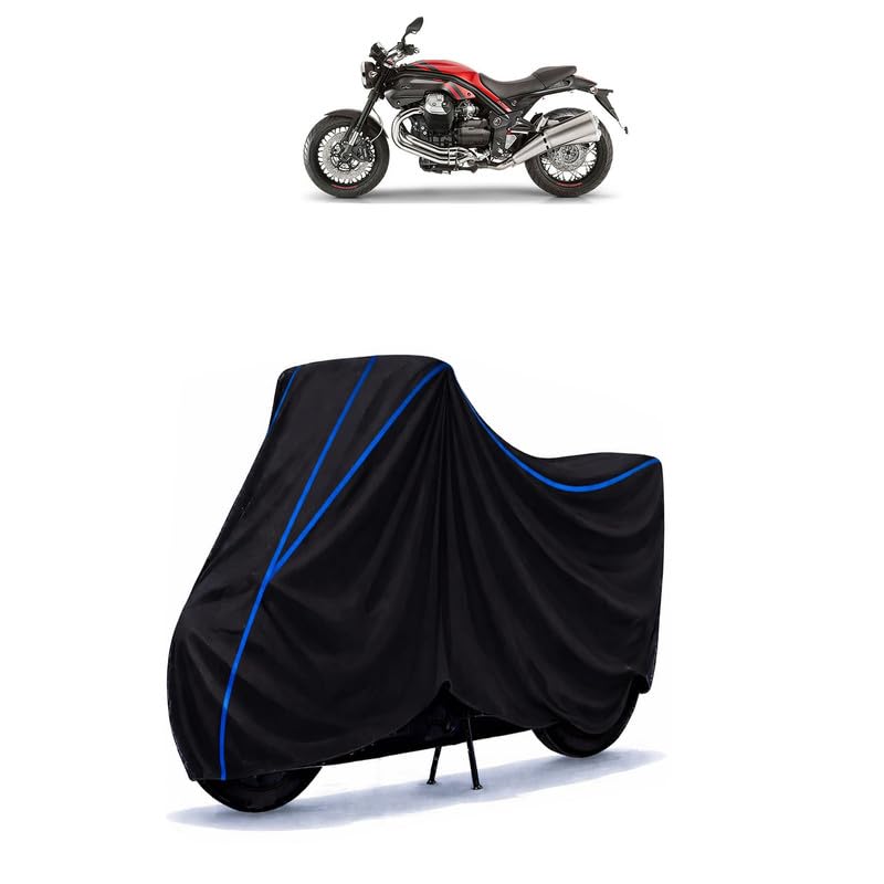 Image of Griso 1200 8V SE Bike Cover Water Resistant Universal Motorcycle Rain | Heavy Duty UV Protection, Dust, Scratch Indoor Outdoor All Weather with Black Blue Piping Elastic