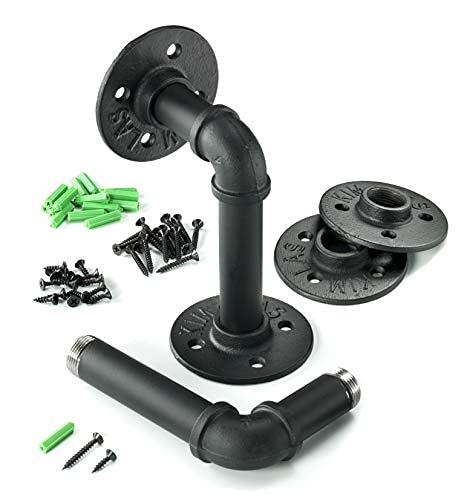 Industrial Iron Pipe Shelving Brackets, Pipe Shelf Brackets, Pipe Shelves - Elbow (2-Pack, Black) #TOP17