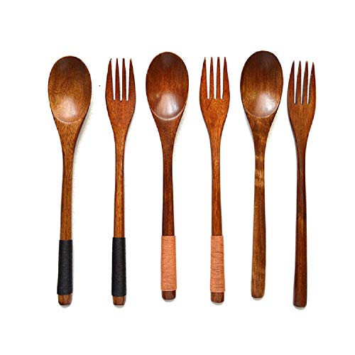 Wooden 8.9-inch Spoons and Forks for Desserts, Chips, Snacks, Cereal, Salad, Fruit, Decoration