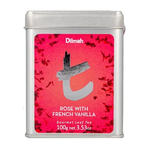 Dilmah t-Series Rose with French Vanilla Ceylon Black Tea Tin Caddy - 100g Loose Leaf Cover