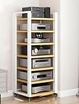 Hifi Stand Hi Fi Cabinets Audio Equipment Rack Cabinet On Wheels, 4 5 6 7 Tier Heavy Duty Dvd Storage Media Shelf HiFi Racks For Home, Black/White Modern Audio Rack Tower(White,5-Tier)