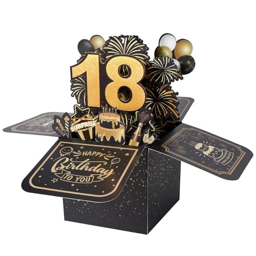 BIGLIETTO AUGURI 18 ANNI BUON COMPLEANNO APRIBILE CON SORPRESA CON Busta Blu 115x17 Cm 3d 089654125478