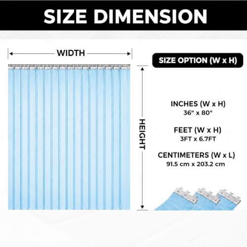 Image of Smooth Clear Blue PVC Strip Curtain 36 inch Width x 80 inch Height - Walk-in Cooler and Freezer Door Strips Transparent Plastic Vinyl Warehouse Flap Doors for Temperature Management AP1474