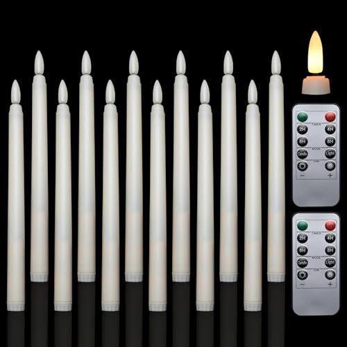 JACEPFY LED Taper Candles 12PCS Battery Operated Tapered Candle Lights with Remote Control Flickering Flameless Ivory Timer Candles for Home Easter Wedding Window Decor