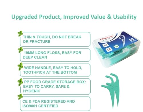 DenCare FDA- und CE-zertifizierte Zahnseide-Plektren mit Minzgeschmack, schnipselresistente Zahnseide-Sticks, Zahnstocher, Zahnreinigungs-Plektren, starke Zahnseide, 3 Stück, 180 Stück – Bild 5