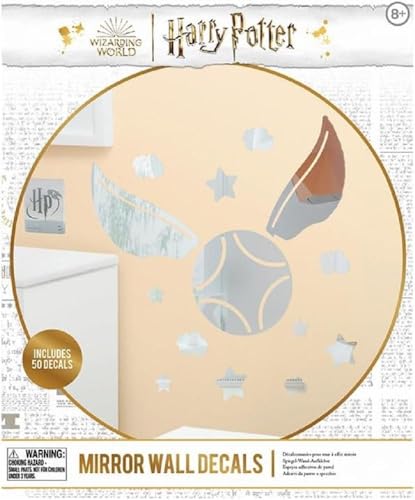 Harry Potter Golden Snitch - Calcomanías de pared con espejo - Producto oficial para niños y niñas, calcomanías de dormitorio para todas las edades, vinilo plateado para fanáticos de películas y