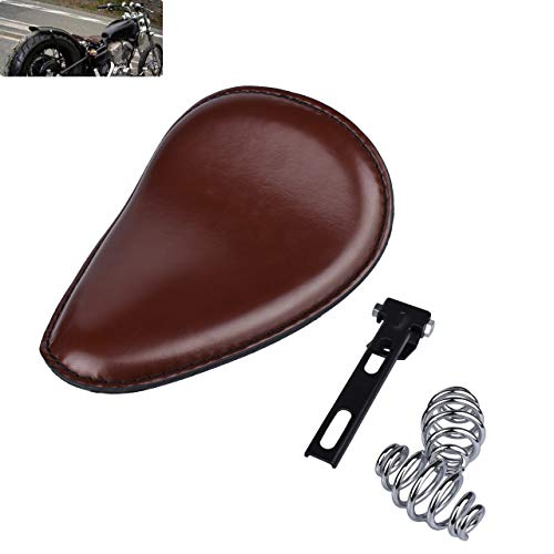 TUINCYN Brown Motorcycle Solo Seat Cushion with Chrome Barrel Springs Mounting Bracket Set Vintage Motorbike Leather Seat(Pack of 1)