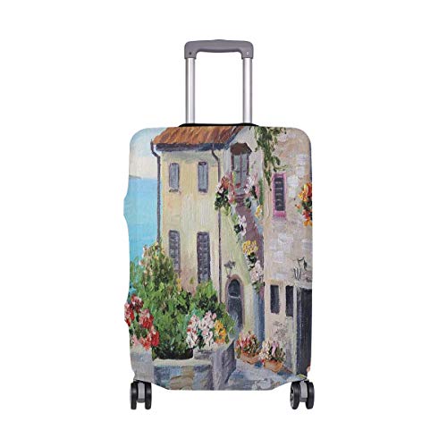 SUHETI Cubierta de Protector Equipaje con Cremallera,Vecchie Case In Una Cittadina Mare E Vasi Di Fiori A Windows,Funda Maleta Suave elástico de Anti-Polvo?M 22-24 in?