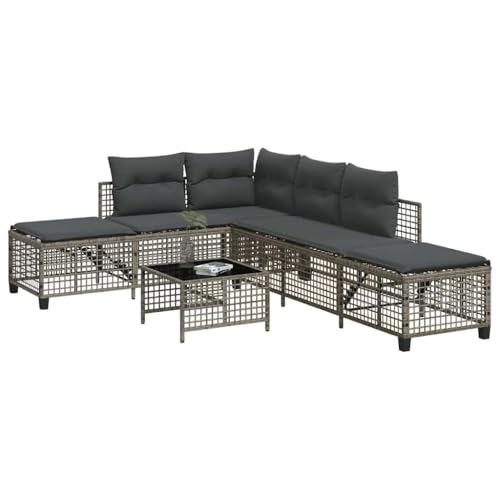 Teenpull 3-TLG. Garten-Ecksofa-Set Grau aus Poly Rattan, verstellbarem...