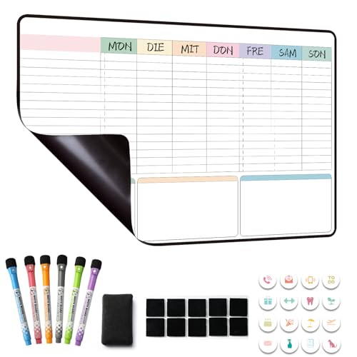 MCCORL Magnetisch Familien Haushaltsplaner Wochenplaner und Putzplaner für Haushalt Abwischbar Magnettafel Kühlschrank Aufgabenplaner 42×28cm auf Deutsch
