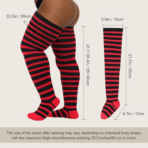 Image of DRESHOW Plus Size Thigh High Socks Striped Over Knee Long Boot Stockings Knee High Tube Socks Leg Warmers for Women