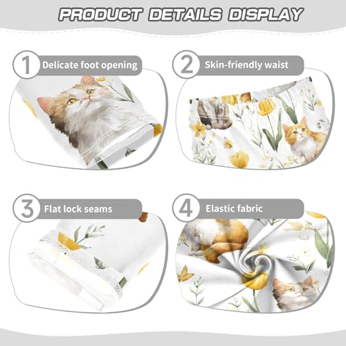 Floral Cat Tulip Girls Leggings Soft Stretch Workout Yoga Dance Pants for Kids Casual Tights3