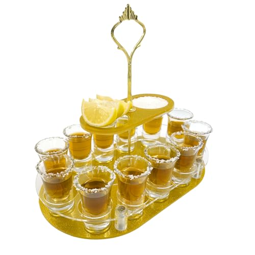 Daily Treasures 12 Shot Glass Tray,Acrylic Shot Glasses Holder With Salt Rim,Wine Glass Cup Serving Tray,Double Glasses Bulk Serving Tray Compatible With Bar Whisky, Tequila, Vodka, Cocktail