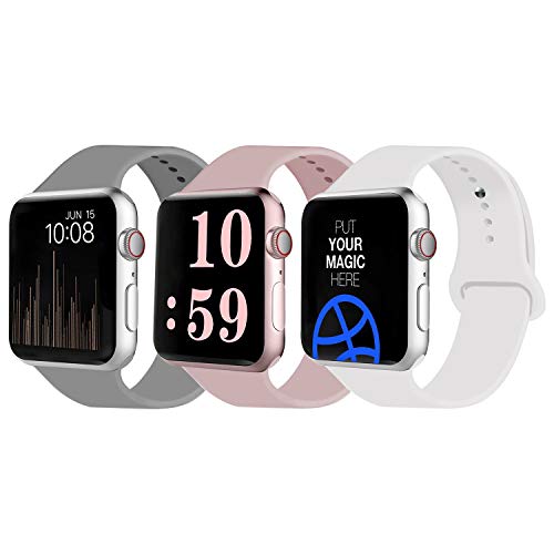 VATI Sport Band Compatible for Apple Watch Band 38mm 40mm, 3-Pack Soft Silicone Sport Strap Replacement Bands Compatible with 2019 Apple Watch Series 5, iWatch 4/3/2/1, 38MM 40MM M/L