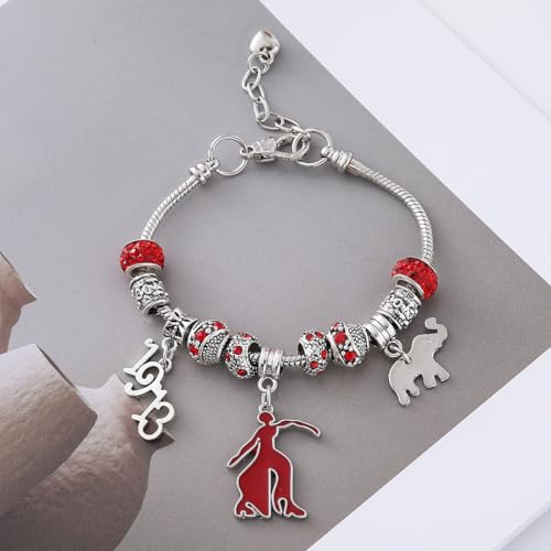 Sorority Jewelry Metal Red Beads Greek Elephant Fortitude Charm 1913 Bracelet For Lady Community Club Member Gifts2