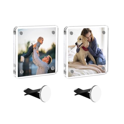 BLINGOOSE 2 Stück Auto Lüftung Bilderrahmen Auto-Fotohalter Clip Magnetische Acryl Horizontal Vertikal Display Personalisierte Gedenkbrieftasche für Familie Vater Mutter Paar Haustier Fotos 6 x 6cm