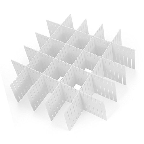Grid Drawer Divider 8pcs Adjustable DIY Plastic Closet Separator Household Organizer Thickening Spacer Sub-grid Shelves Tidy Closet Stationary Makeup Socks Underwear Scarves Organizer (White)