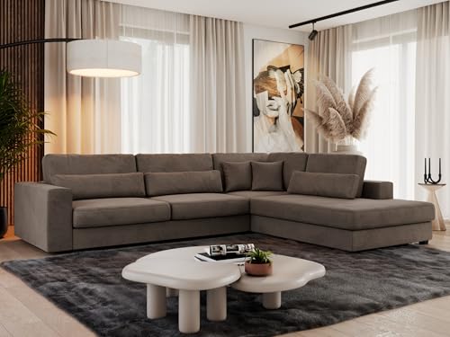 MKS MEBLE Ecksofa Sofa L-Form Braun Velvet, Wohnlandschaft L-Form, Couch L Form, Sofagarnitur Couchgarnitur Polsterecke, Breite: 316 cm - Savona L - Braun Velvet - Rechts