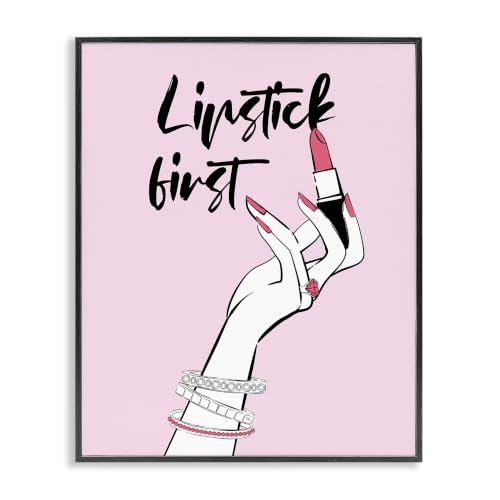 'Lipstick First Makeup Calligraphy Glamorous'| Framed Giclee Art