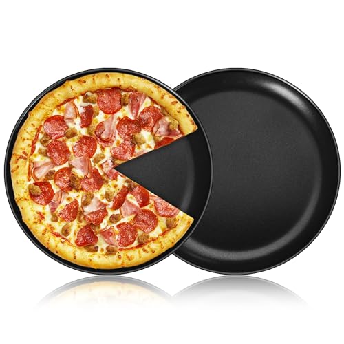 Herogo Pizza Tray, 10 Inch Non-Stick Pizza Oven Tray Set of 2, Stainless Steel Round Baking Pan for Oven Baking Roasting Serving, Healthy & Durable, Easy Clean